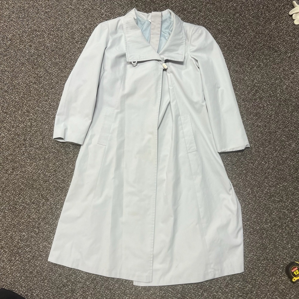 Vintage 1980s Blazer Womens Light Blue Designer Size Small Cotton Poly Coat Long